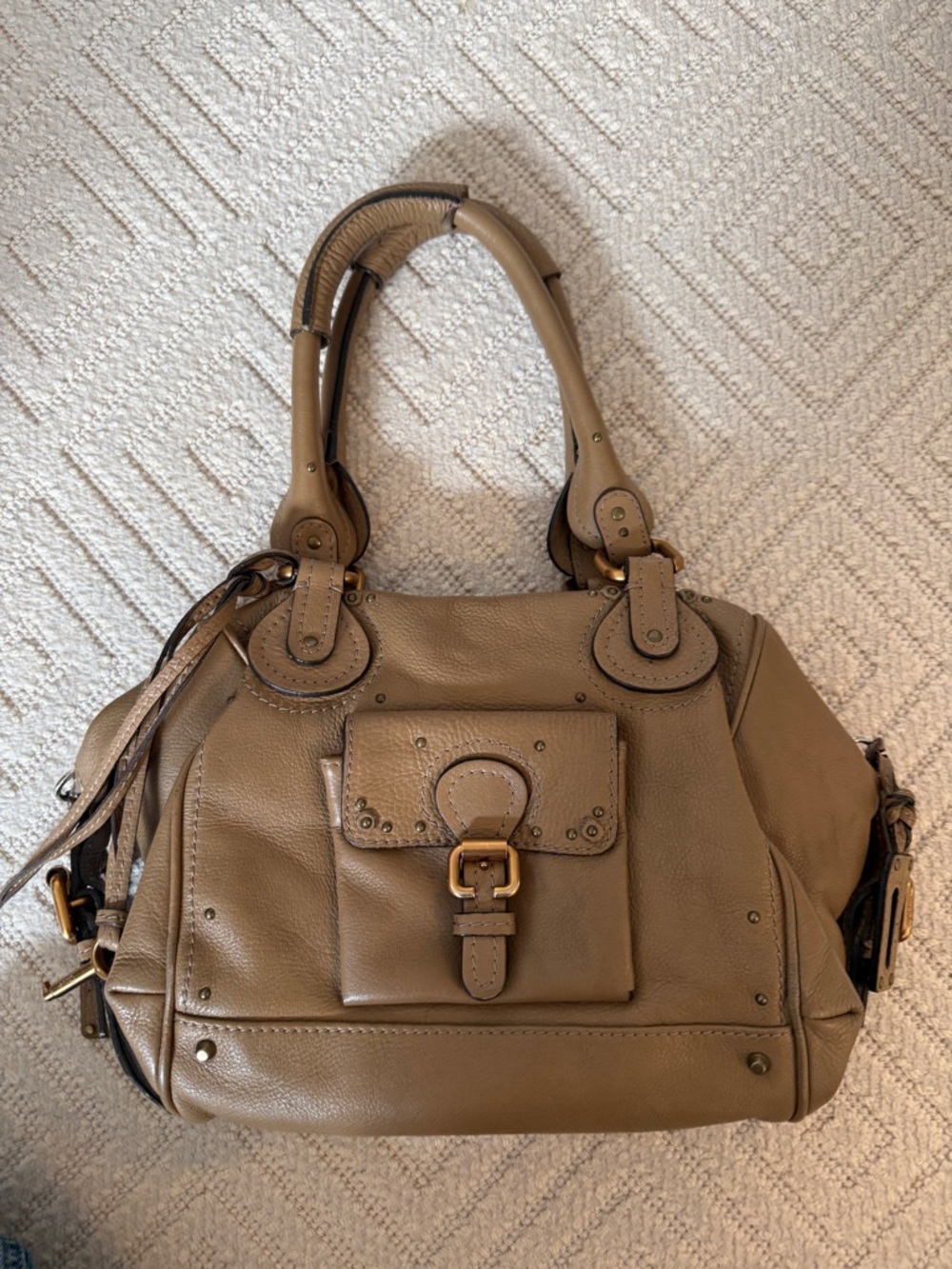 Chloe Paddington Taupe Leather Shoulder Bag with Front Pocket